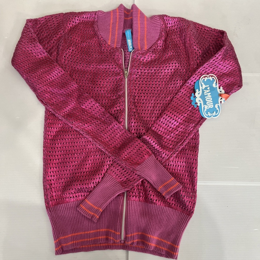 L'Amour by Nanette Lepore Pink Metallic Mesh Bomber Jacket Juniors Sz XS
